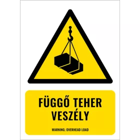 Függő teher veszély (felirattal)