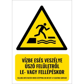   Vízbe esés veszélye úszó felületről le- vagy fellépéskor (felirattal)