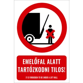 Emelőfal alatt tartózkodni tilos! (felirattal)