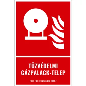 Tűzvédelmi gázpalack-telep (felirattal)