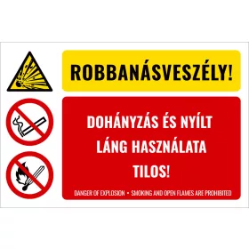  Robbanásveszély! Dohányzás és nyílt láng használata tilos!