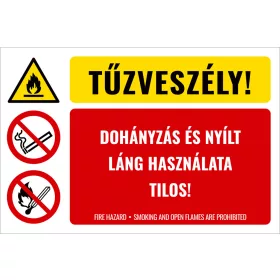   Tűzveszély! Dohányzás és nyílt láng használata tilos!